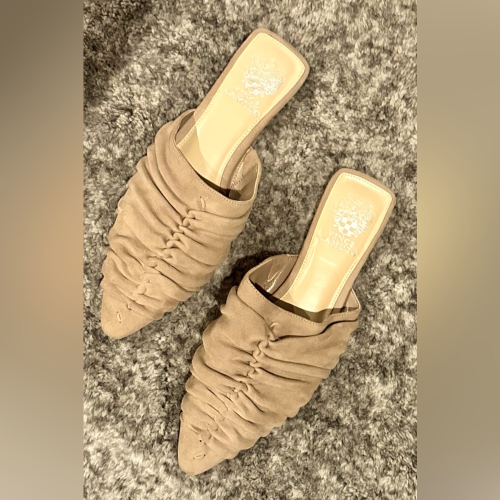 Vince Camuto Tan suede backless slides, size 8, excellent used condition